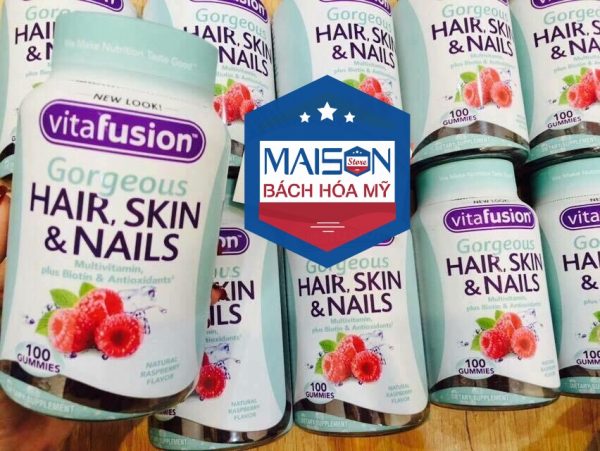 Kẹo dẻo dưỡng Da Tóc Móng Vị Mâm Xôi Vitafusion Gorgeous Hair, Skin & Nails  Gummies 100 viên - MAISON STORE